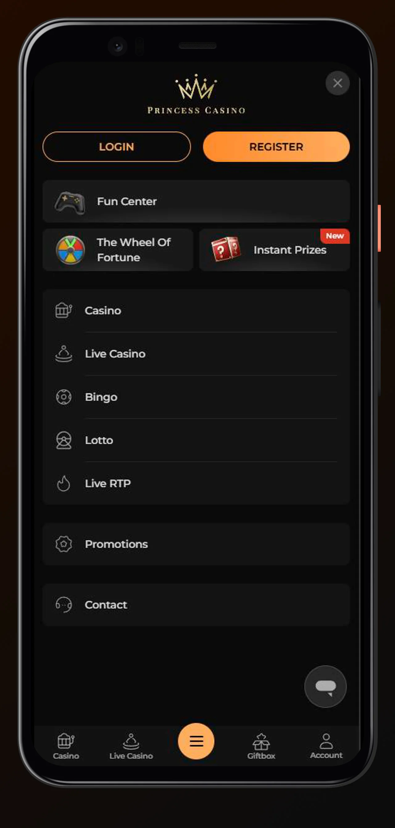 mobile menu login